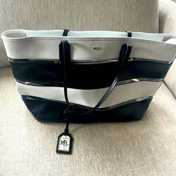 Ralph Lauren Black Label classy elegant black & white tote. - Picture 3 of 11